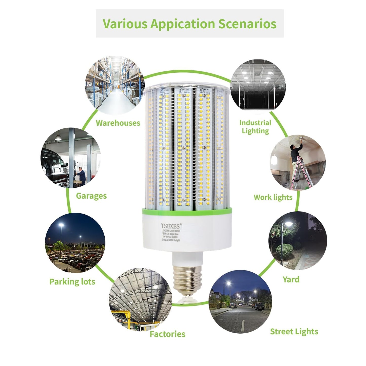 TSEXES 150W LED Corn Light Bulb,E39 Mogul Base Led Bulb 21000Lumen,5000K Replacement (600-800W) Metal Halide/HID/CFL for High Bay Shop Light Garage
