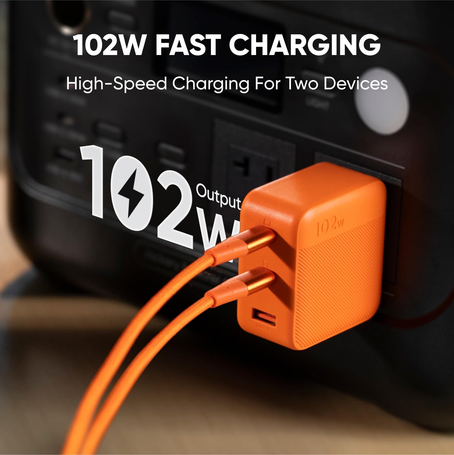 Jackery 102W GaN 3-Port Fast Charger, Dual 100W USB-C & 18W USB-A Ports, Quick Charging with PD3.0, PPS, QC4.0, Compatible with Jackery Explorer