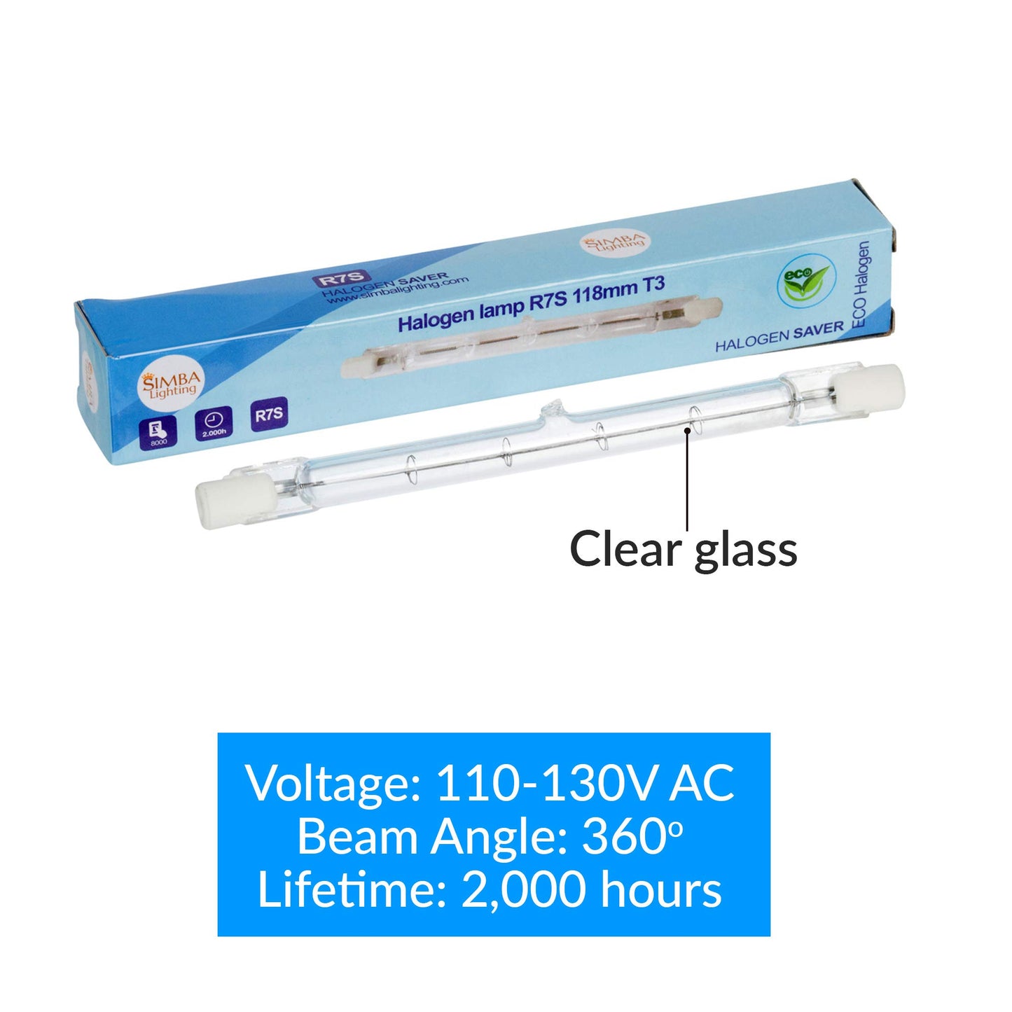 Simba Lighting Halogen R7S 118mm T3 150W Dimmable 1500lm 120V 2700K, 5 Pack