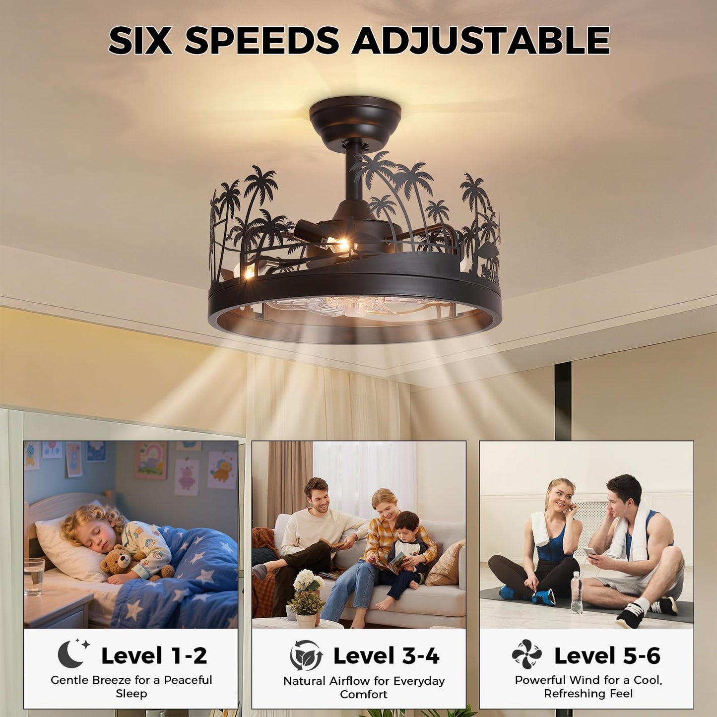 Merexcint Rustic Island Style Ceiling Fan with Light and Remote, 18 Inch