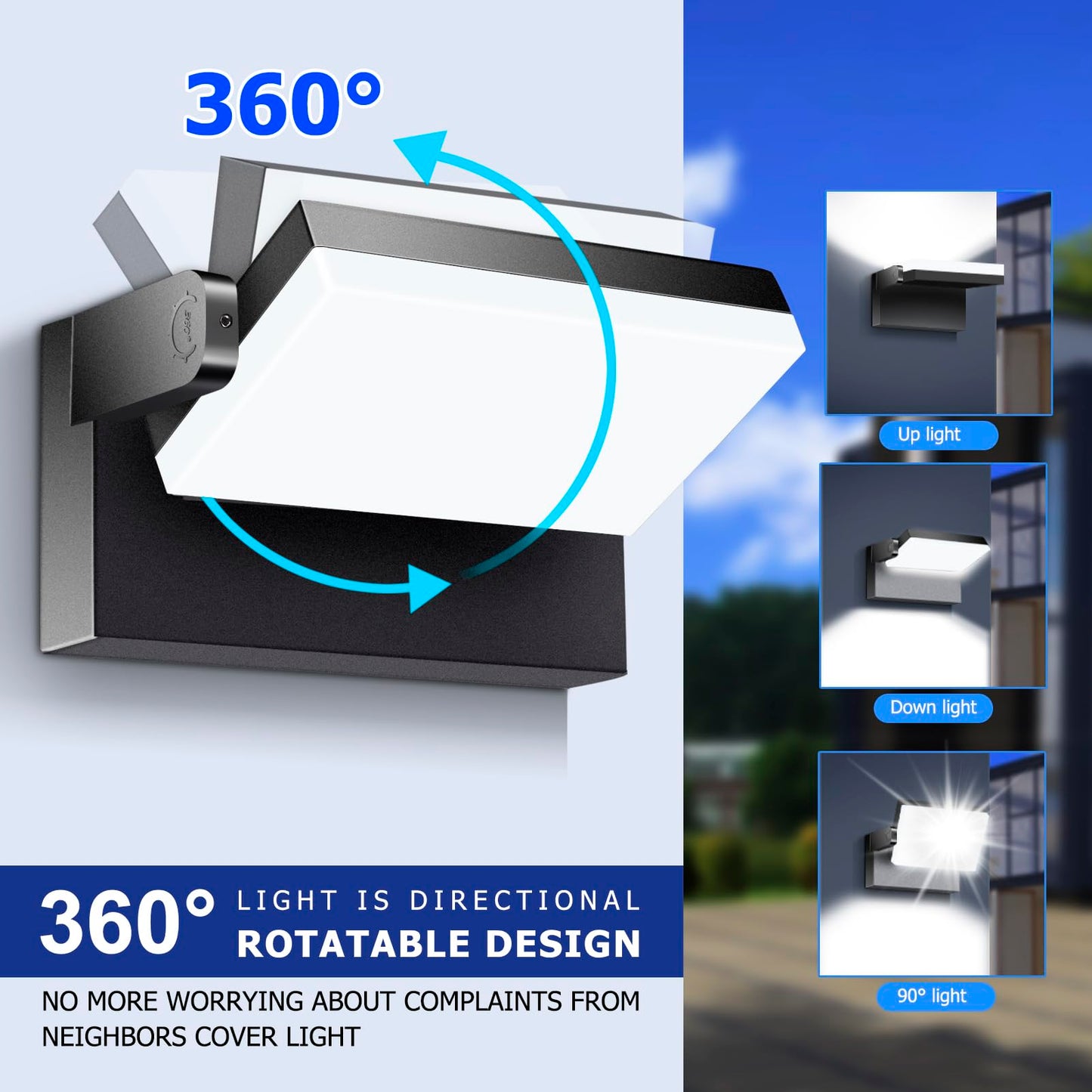 rosykite 3CCT LED Outdoor Wall Lights, 4800LM, 360° Adjustable, 3 Color Modes, IP66 Waterproof, Security Wall Pack Flood Lights for Garage, Porch