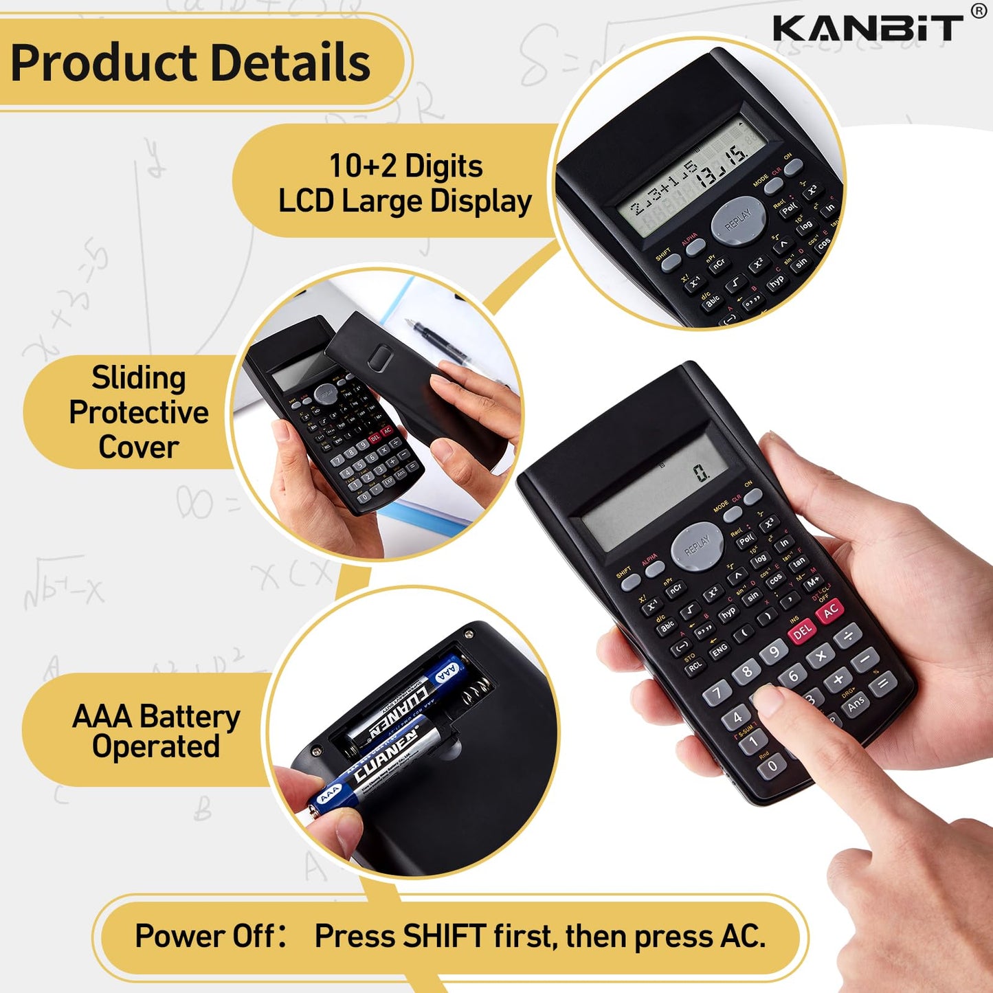 Scientific Calculator 2 Pack,2-Line Clear Display 240 Functions Basic Calculator AAA Battery Operated for Math Algebra Fraction Non Graphing Auto