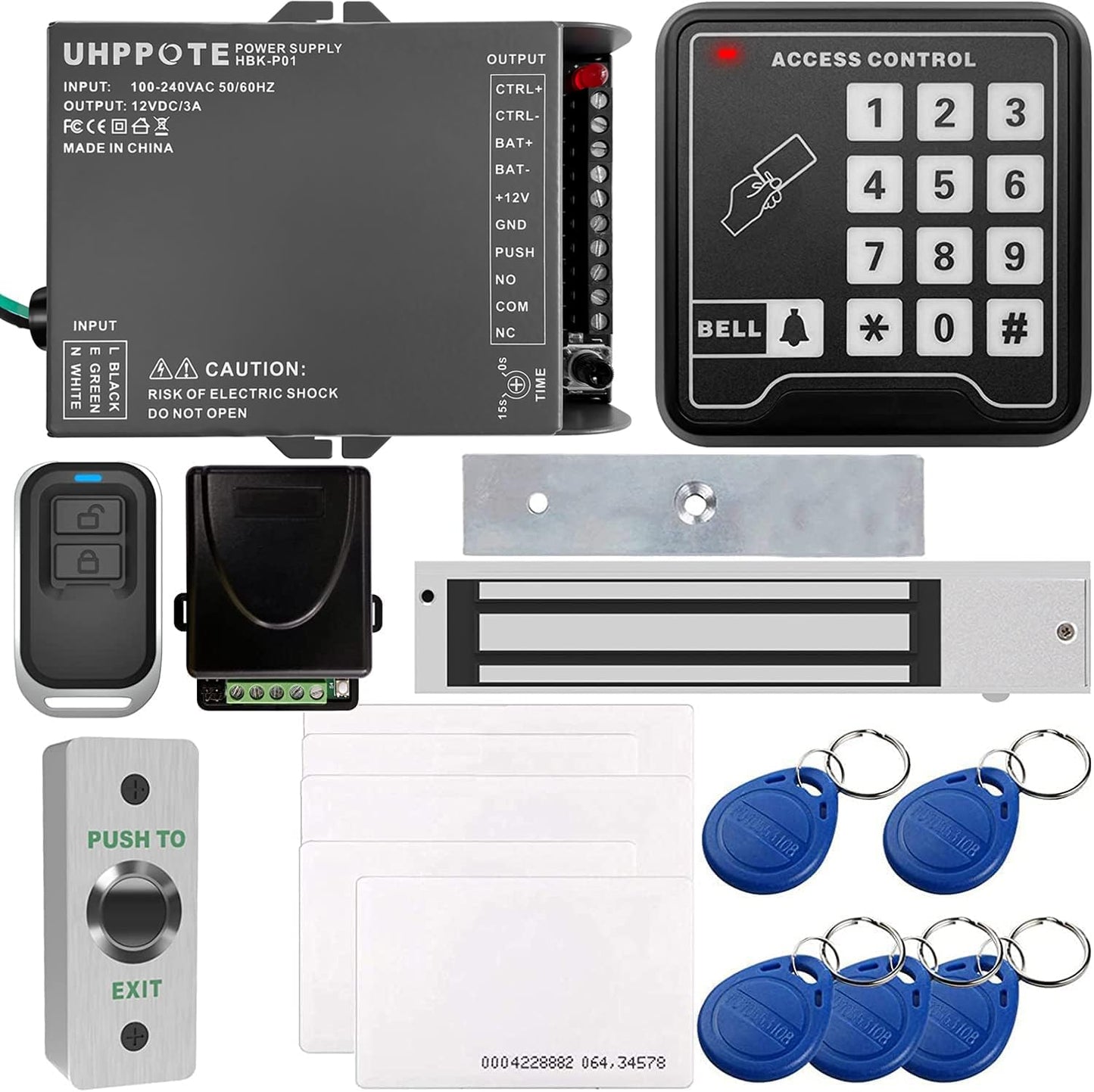 UHPPOTE Door Access Control Keypad System 600lb Electric Magnetic Lock Kit with Remote Control Access