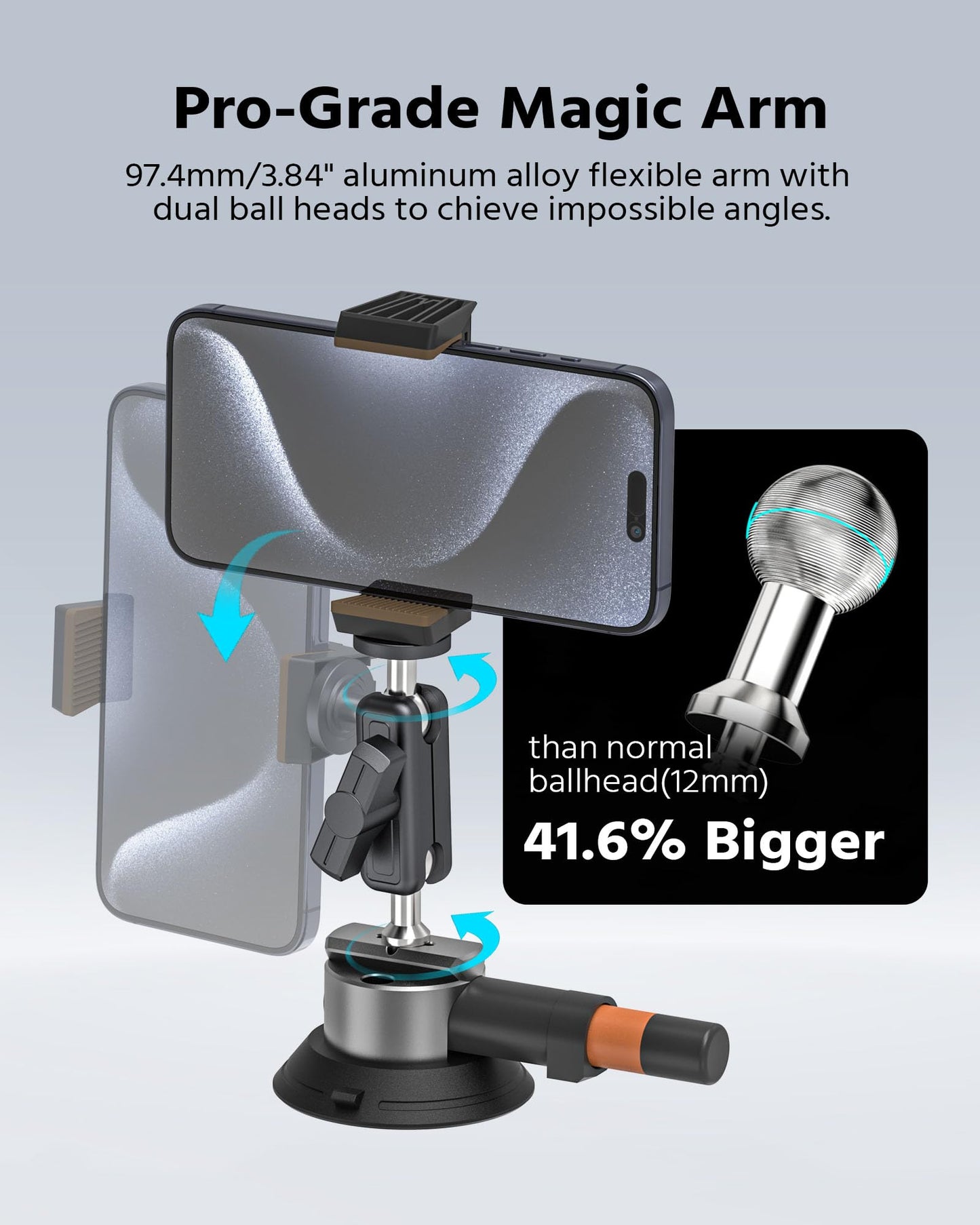 ROZOER 3" Suction Cup Mount Kit for Action Cams/Phone/360 Camera/DSLR Comes with Adapter for GoPro, Phone Clip, 3.84" Universal Magic Arm