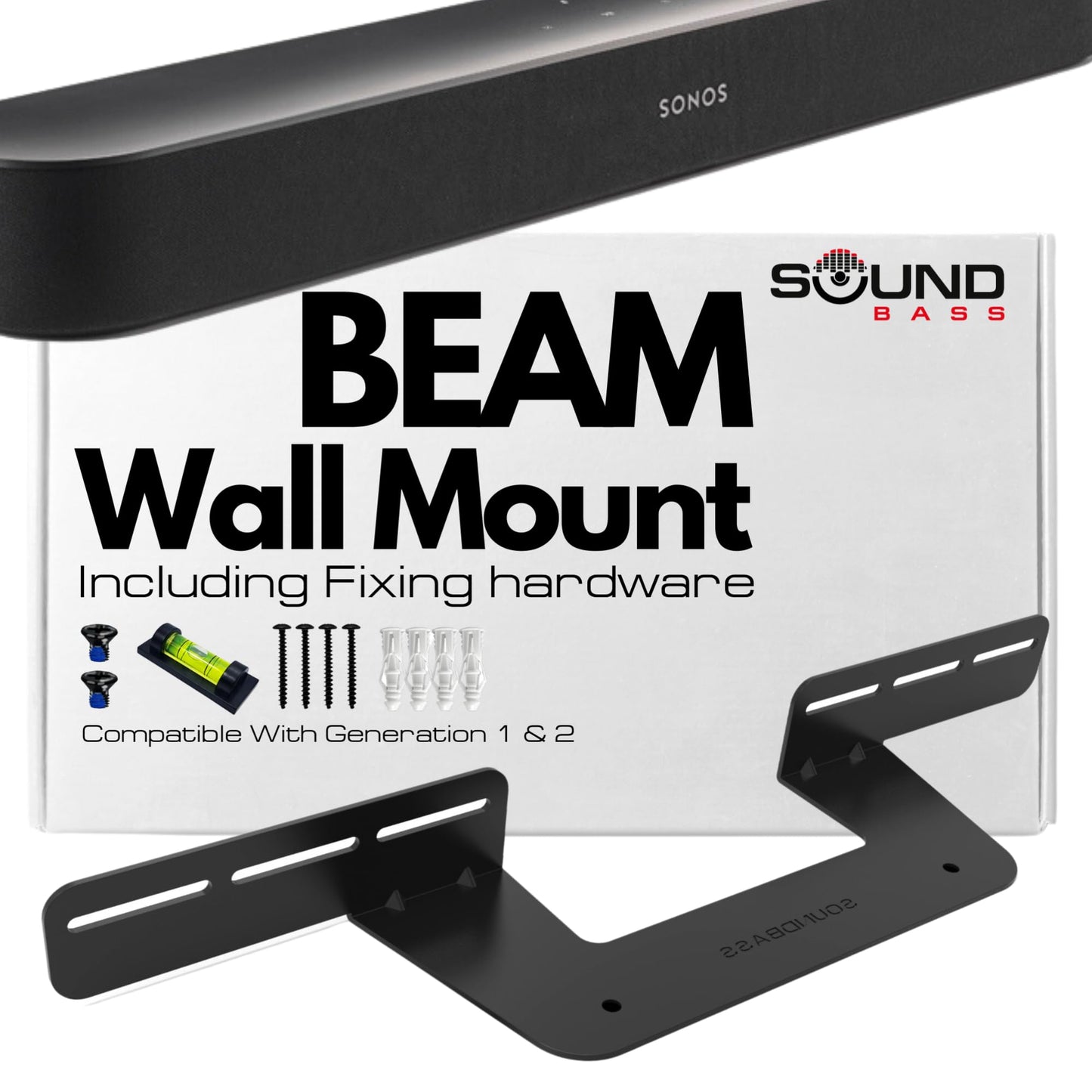 Sound Bass Soundbar Mount for Sonos Beam Compatible with Generation 1 & 2 Sonos Beam Sound Bar Includes All Necessary Mounting Hardware, Mounts