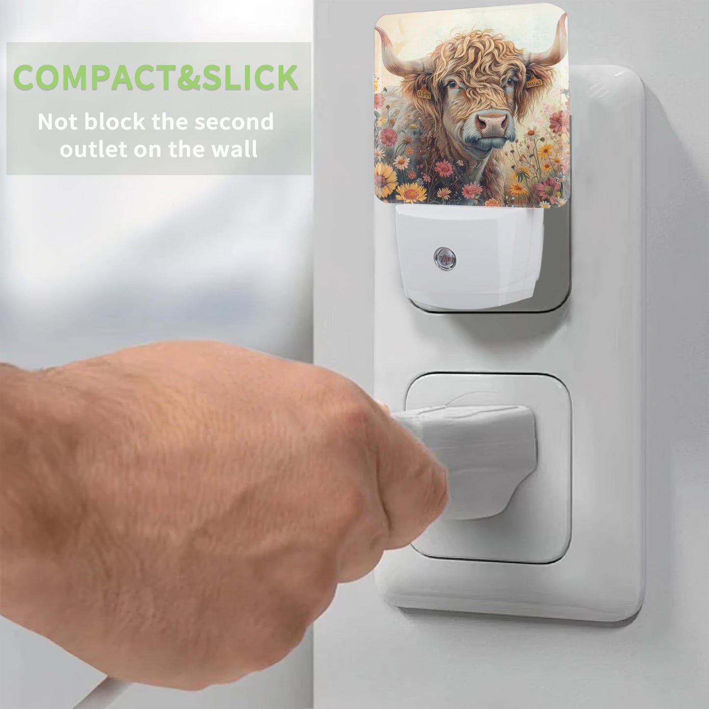 ZTHLL Highland Cow Night Light, Flower Night Light Plug into Wall with Dusk to Dawn Sensor, LED Lamp Energy Saving Lights for Men Women Boys