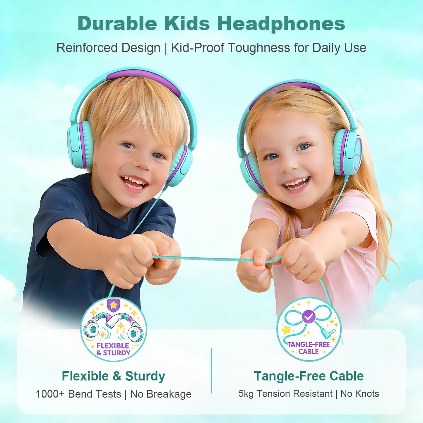 IMYB V1 Kids Headphones, 85dB Safe Volume for School, Toddler 2-12, Adjustable Foldable Durable Wired Cord, iPad Kindle Tablet Chromebook 3.5mm On-Ear