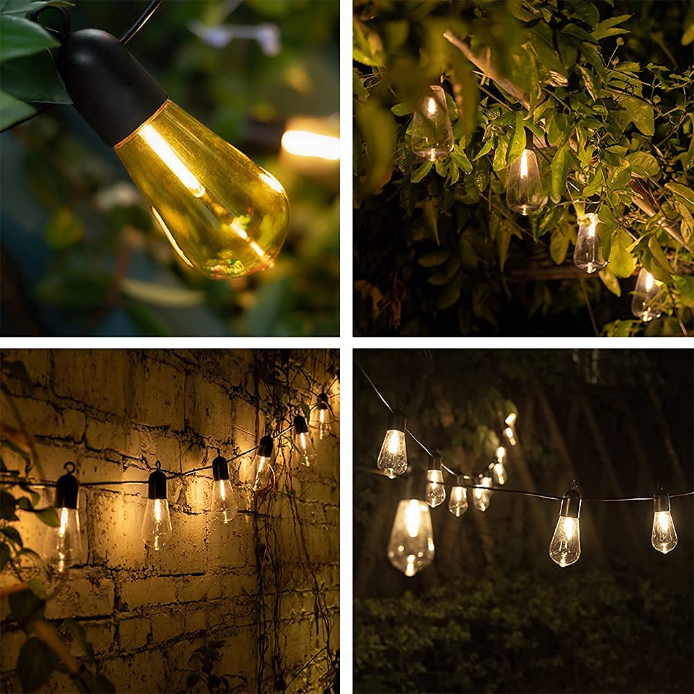 Solar Outdoor String Lights, 25FT Patio Lights String Waterproof with 20 Warm White LED Shatterproof ST58 Bulbs, Perfect for Garden, Backyard