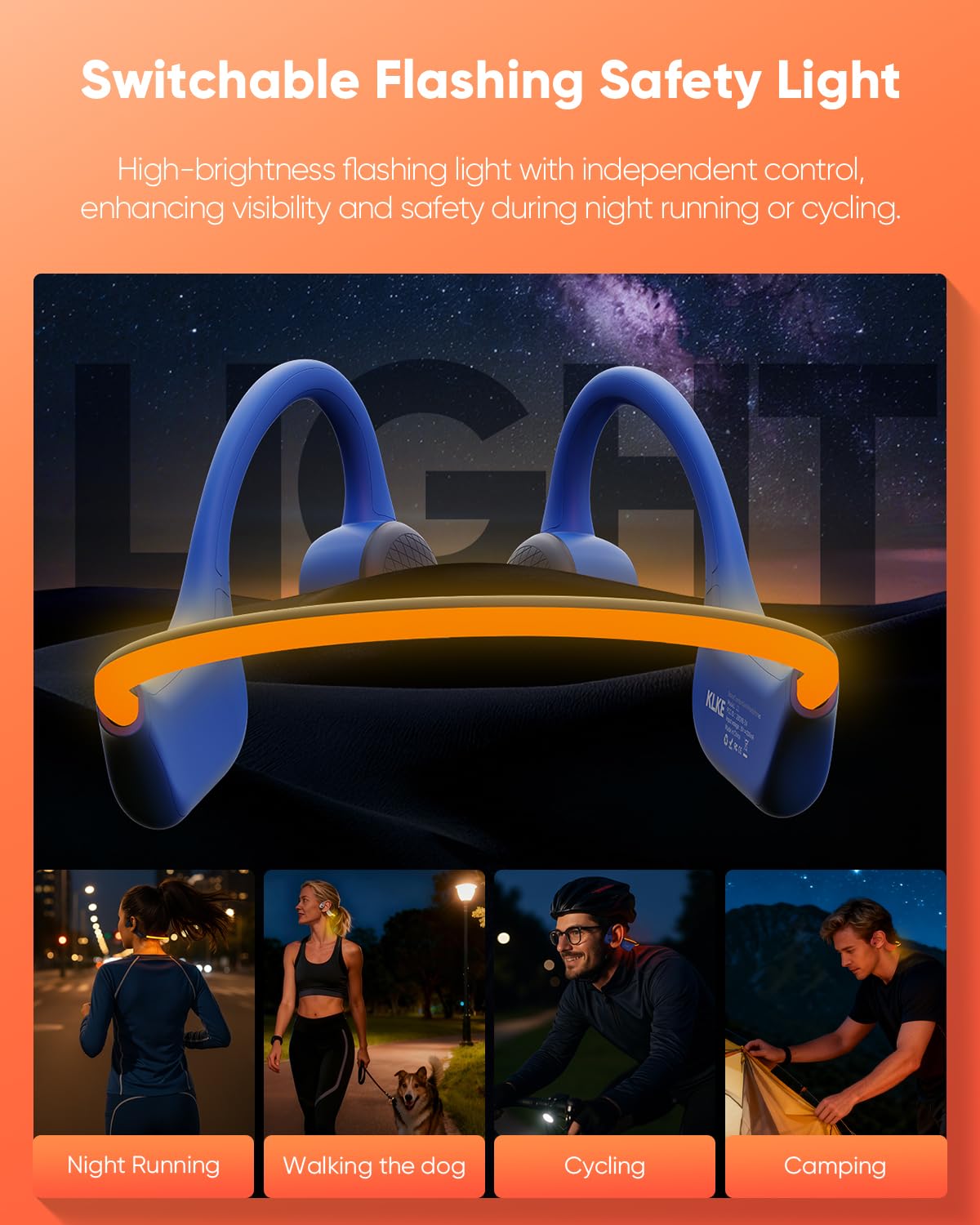 KLKE Open-Ear Bone Conduction Headphones with Mic, Sports Headset