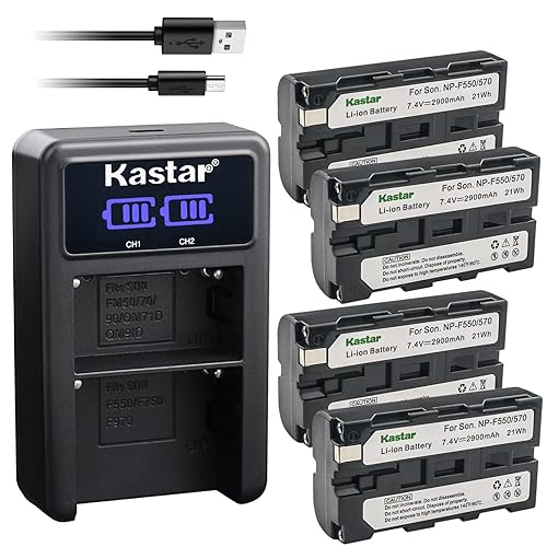 Kastar 4-Pack NP-F570 Battery and LED2 USB Charger Compatible with MVC-CD1000 MVC-CD400 MVC-CHF81 MVC-CKF81 MVC-FD100 MVC-FD200 MVC-FD5 MVC-FD51