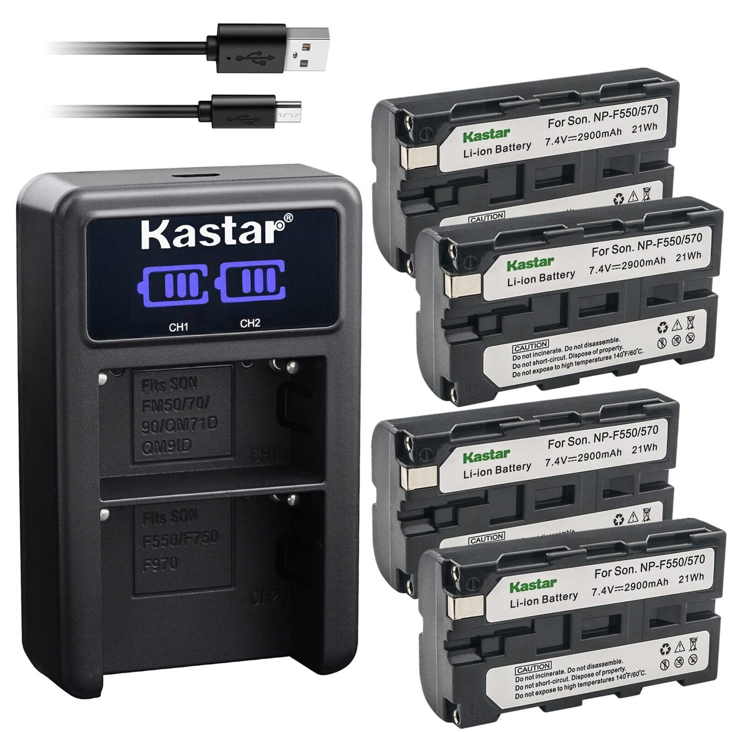 Kastar 4-Pack NP-F570 Battery and LED2 USB Charger Compatible with MVC-CD1000 MVC-CD400 MVC-CHF81 MVC-CKF81 MVC-FD100 MVC-FD200 MVC-FD5 MVC-FD51