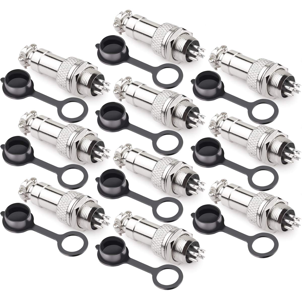 DIYhz GX16 6 Pins Panel Metal Mount Circular Metal Aviation Connector Adapter Male Female Plug Socket with Waterproof Cap (10 Pcs)