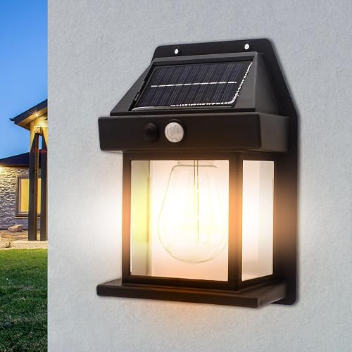 Solar Lights Outdoor Waterproof - 3 Mode Dusk to Dawn Motion Sensor Security Lights, 1800mAh Solar Powered Wall Lights for Yard Garden Fence, Patio