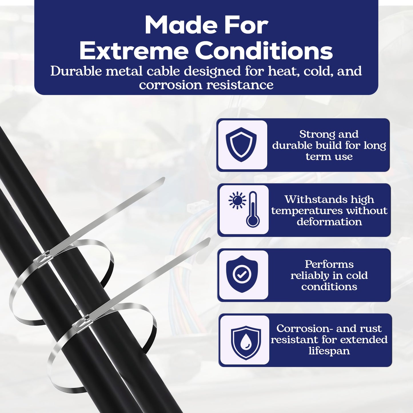 Metal Zip Ties 11.8 Inch 100 PCS Heat-Resistant Heavy-Duty Self-Locking Cable Ties, 304 Epoxy-Coated Stainless Steel Zip Ties for Exhaust, Machinery