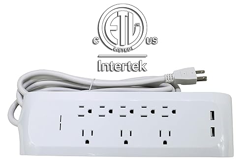 MaxWorks 50390 8-Outlet Surge Protector Power Strip, 900 Joules, 2 USB Charging Ports with 8-Foot Cord, 15A 125V, Heavy-Duty SJT 14/3 for Home