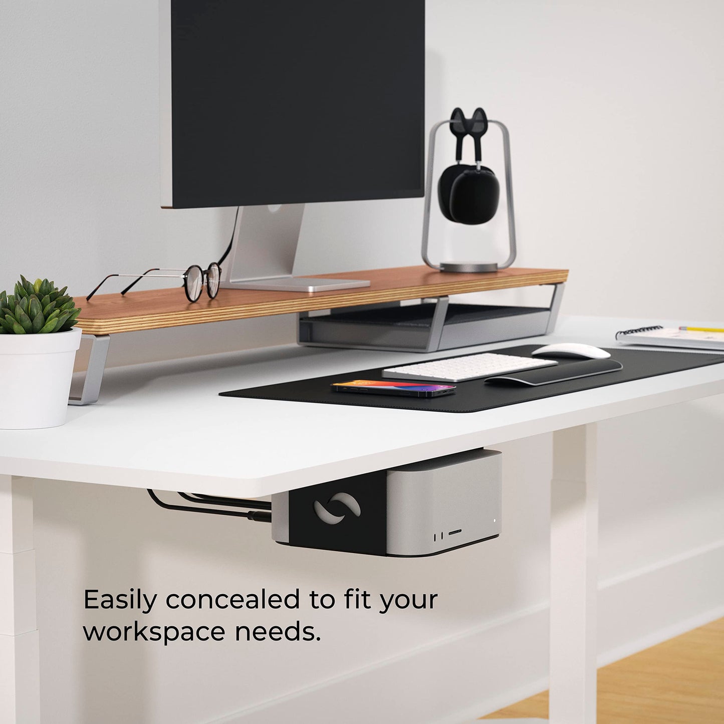 HumanCentric Under Desk Mount Compatible with Mac Studio, Mounting Stand Bracket for M4 M3 M2 M1, Heat Dissipation, Anti-Scratch, Secure or Hide