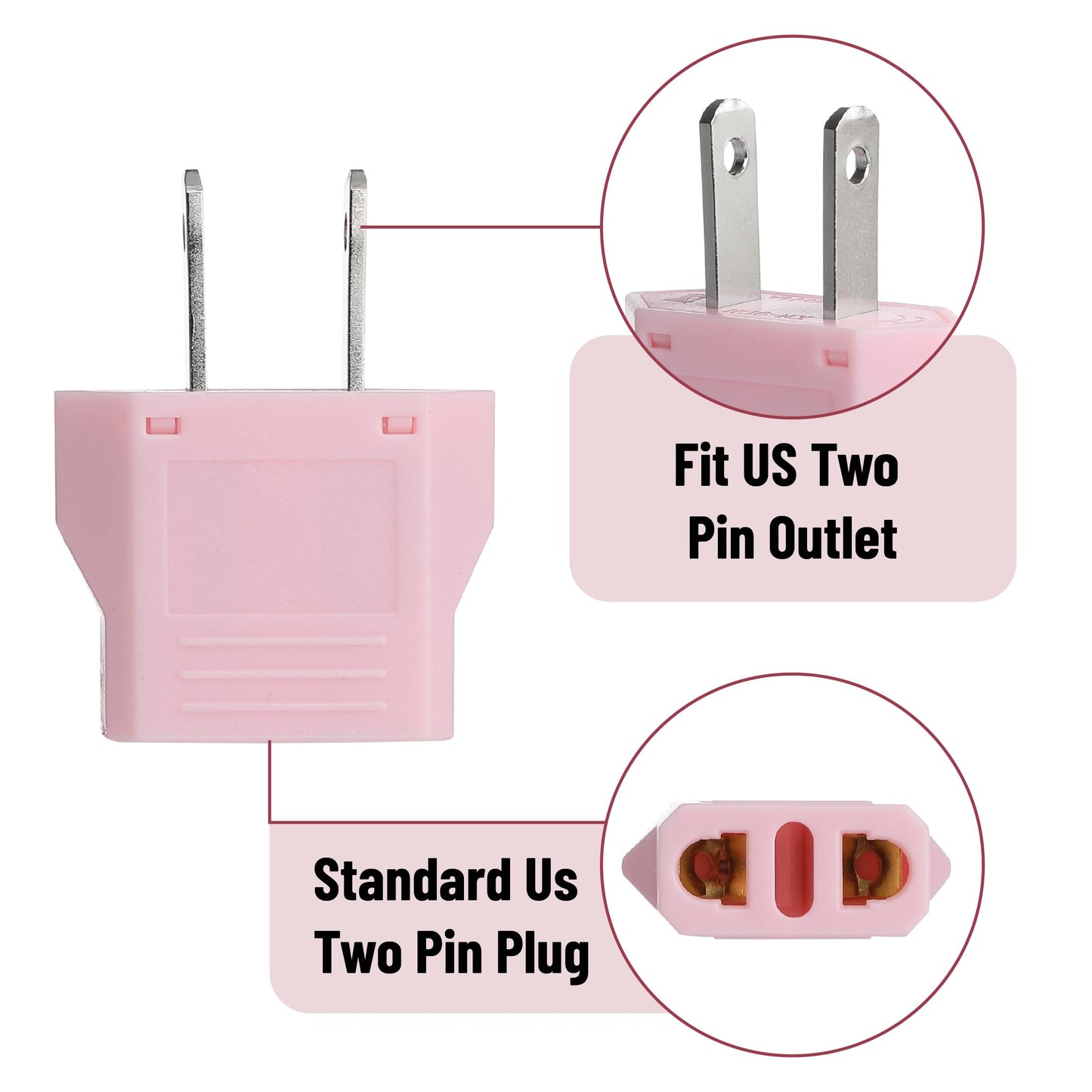 Bates- European to US Plug Adapter, 3 Pack, Colorful, Plug Adapter Europe to USA