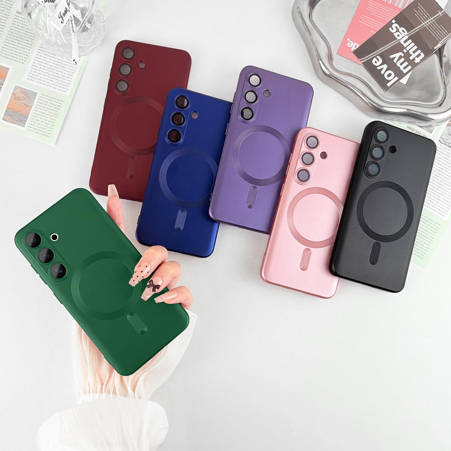 ankofave Magnetic for Samsung Galaxy S25 Phone Case for Women/Men, Matte Luxury Soft Metallic Luster Design with Camera Lens Protector, Shockproof