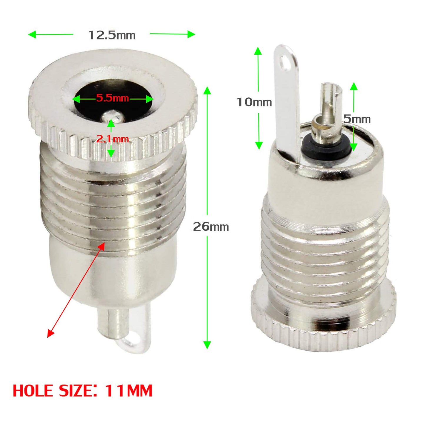 qofowin 5.5 x 2.1 MM 10A DC Power Jack Cord Socket Threaded Female Mount Connector Adapter with Waterproof Cover Cap