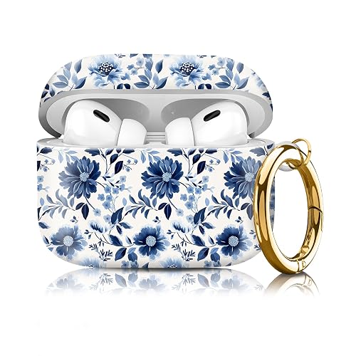 Compatible with Airpod pro 2nd/1st Generation Case Cover with Gold Round Keychain Cute Pattern Hard & Anti Slip Cover for Men Women & Girls?Blue