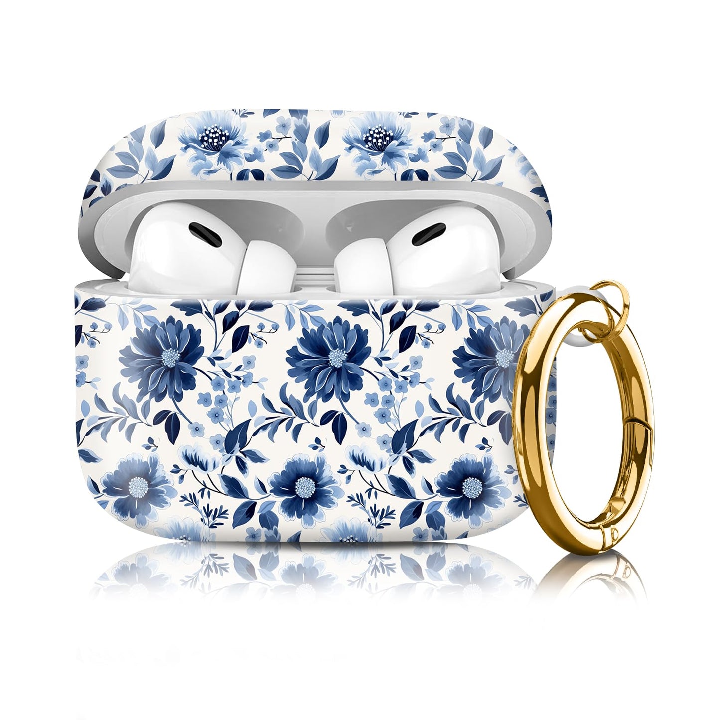 Compatible with Airpod pro 2nd/1st Generation Case Cover with Gold Round Keychain Cute Pattern Hard & Anti Slip Cover for Men Women & Girls?Blue