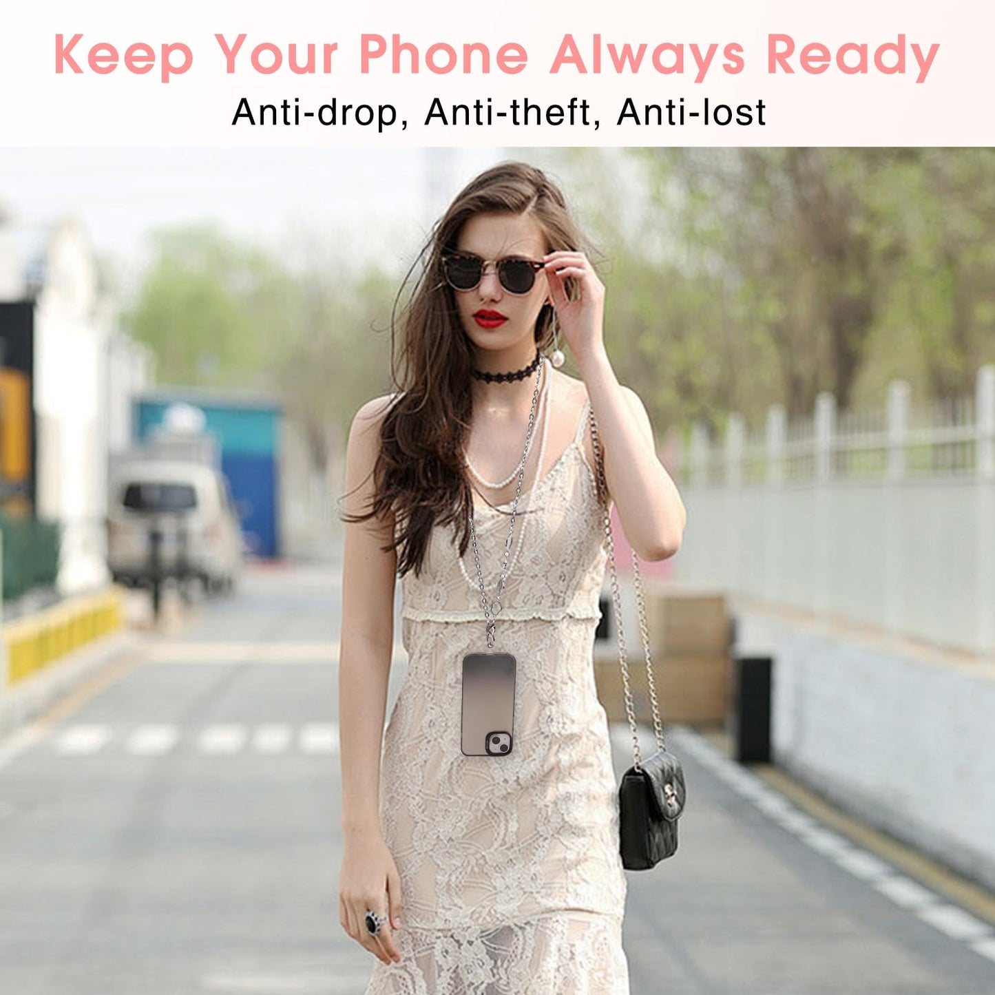 Framad 3PCS Phone Chain Strap Crossbody, Universal Metal Cell Phone Case Lanyard Women