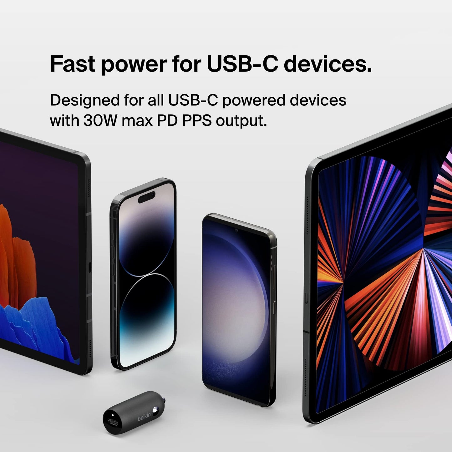 Belkin Boost?Charge™ 30W Fast Car Charger, USB-C Power Delivery Port, 4-Port USB Power Extender, Universal Compatibility for iPhone 16, Galaxy S25