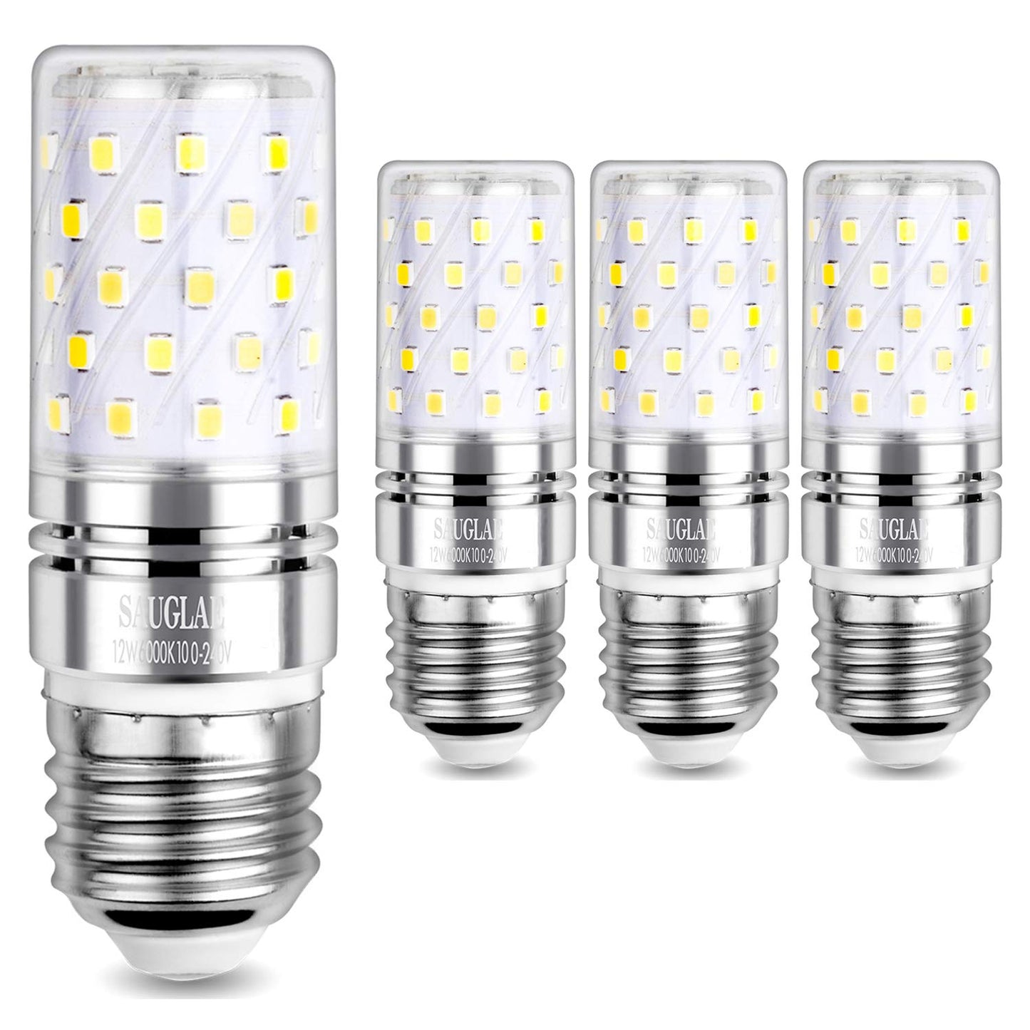 SAUGLAE LED 12W Corn Bulbs, 100W Incandescent Bulbs Equivalent, 6000K Cool White, Non-Dimmable, 1200Lm, E26 Edison Screw Light Bulbs, 4-Pack