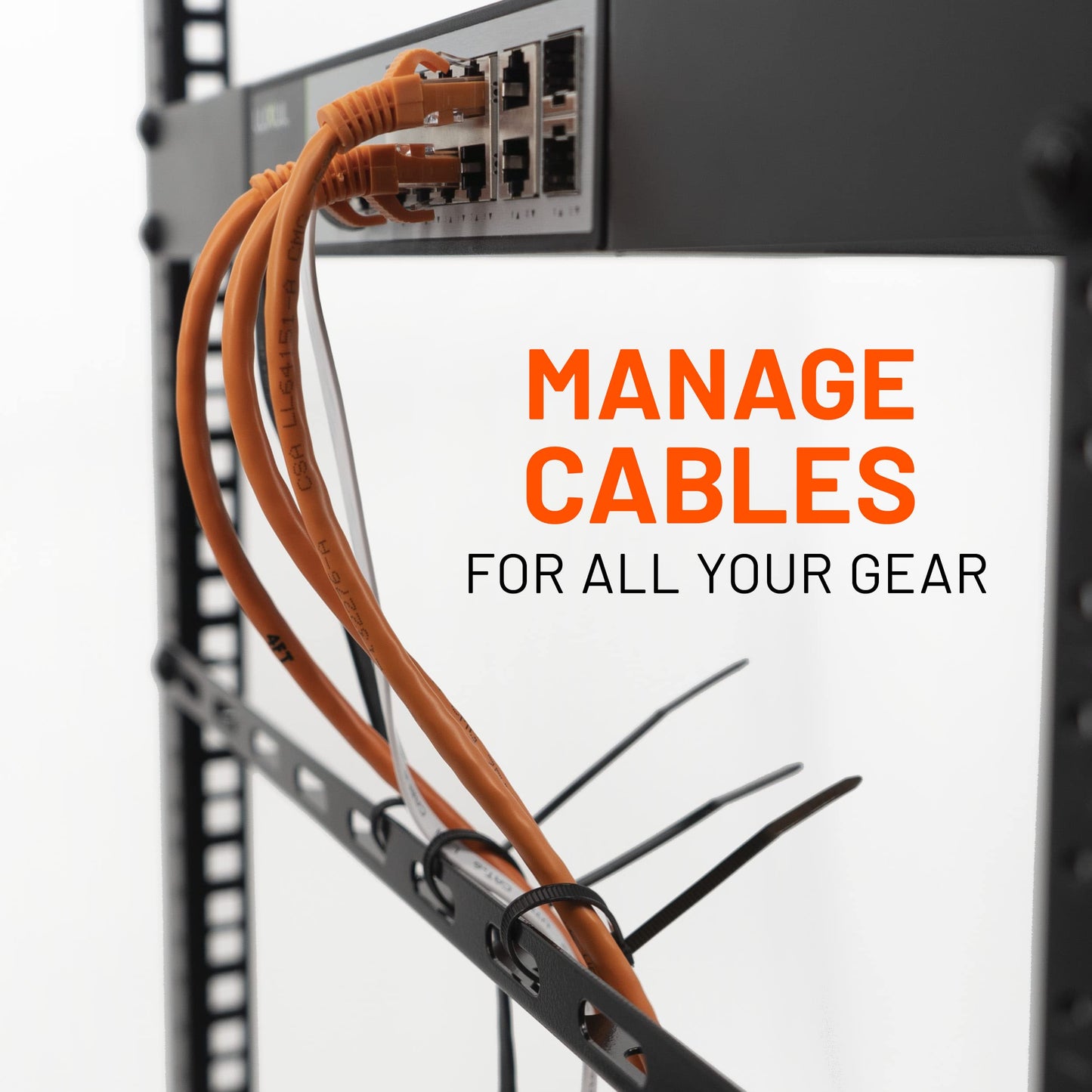 ECHOGEAR Rack Cable Management Tie Bar Kit - Includes 4X 1U Tie Bars, 24 Zip Ties, 8 Cage Nuts, & 8 Screws - Works with 19" Open Frame Racks