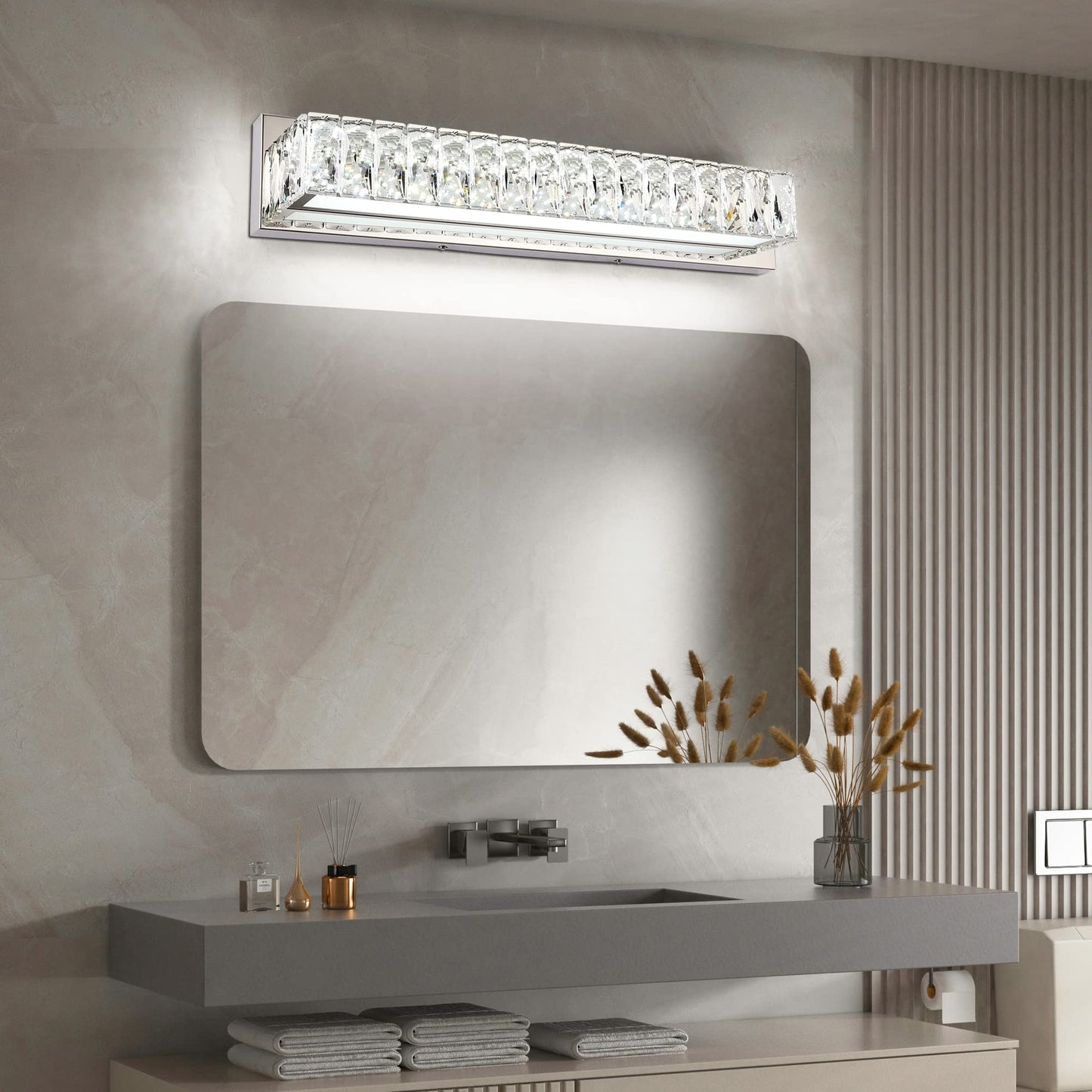 ZUZITO Modern Bathroom Light Fixtures - LED Vanity Lights for Bathroom 18W - Crystal Chrome Lighting Fixtures Over Mirror for Bath