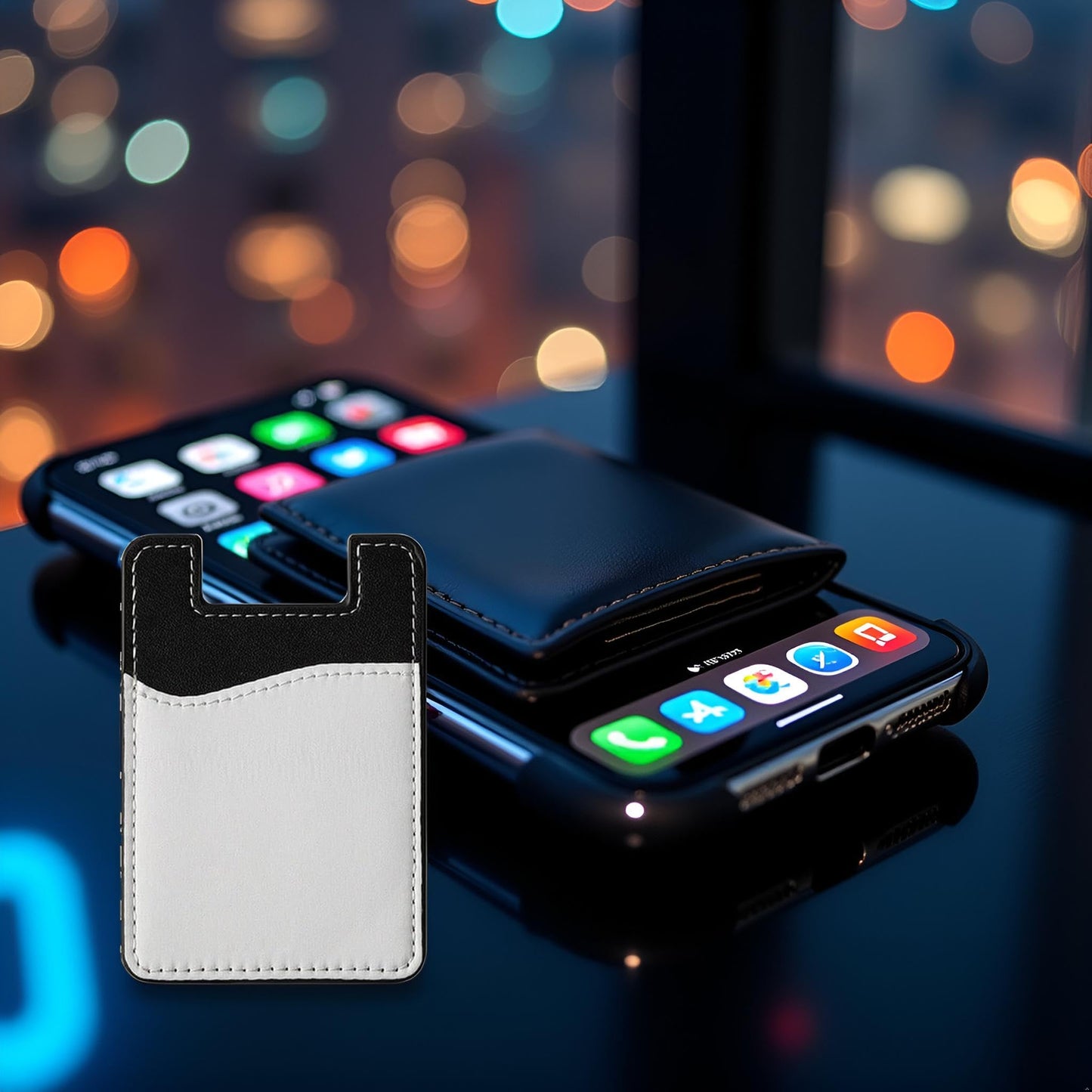 Black Adhesive for Phone Wallet Card Holder for Phone Case, Imitation Leather Pu for Phone Card Holder Adhesive Stick on Credit Card Pocket for Back
