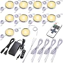 Lvyinyin Round LED Puck Lights, Liquor Under Cabinet Accent Light Kit, 110 Volt Hard Wire & Plug in, Daisy Chain Linkable, Wireless RF Remote Control