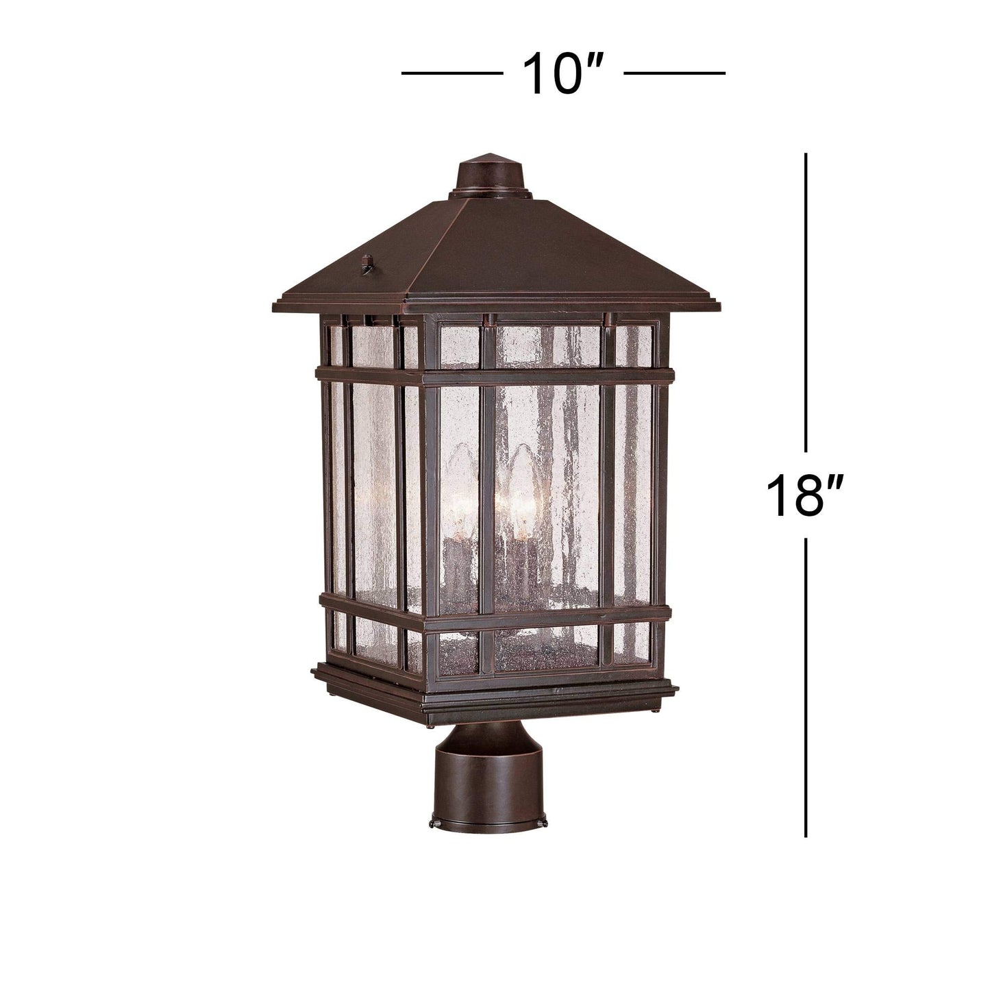 Kathy Ireland Sierra Craftsman Art Deco Outdoor Post Light Rubbed Bronze 18" Frosted Seeded Glass Panels for Exterior House Porch Patio Outside Deck