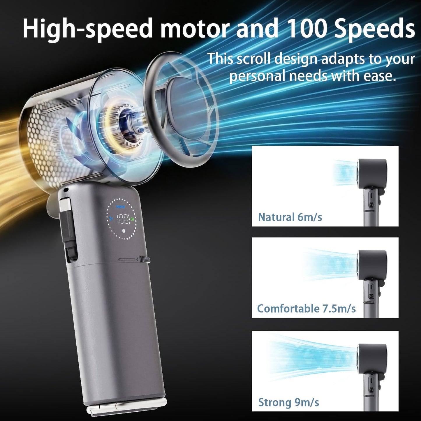 9000mAh Handheld Fan, Rechargeable Portable Fan with Power Bank Function