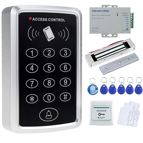 OBO HANDS Stand-Alone Door Access Control System Kit with 180kg/350lbs Electric Magnetic Lock, DC12V/3A Power Supply, Door Exit Button, 10pcs RFID EM