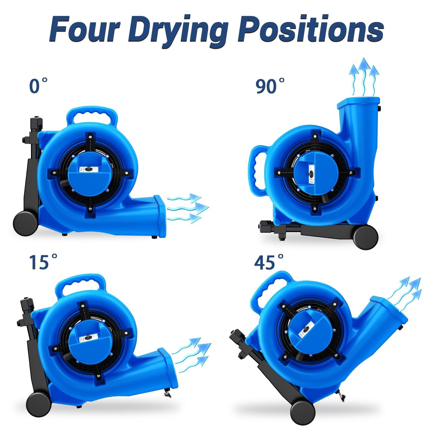 BSMTEK 5000 CFM 1HP Air Mover Blower Fan, Floor Blower Dryer, 3 Speeds, 4 Adjustable Angles, Handle Wheelkit, 15Ft Long Cord Portable, Stackable