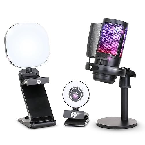 Webcam Streaming Kit with USB RGB Microphone & LED Light - 1080P 30FPS Streaming Camera Bundle for Twitch, YouTube, Podcasting, WFH - PC & Mac