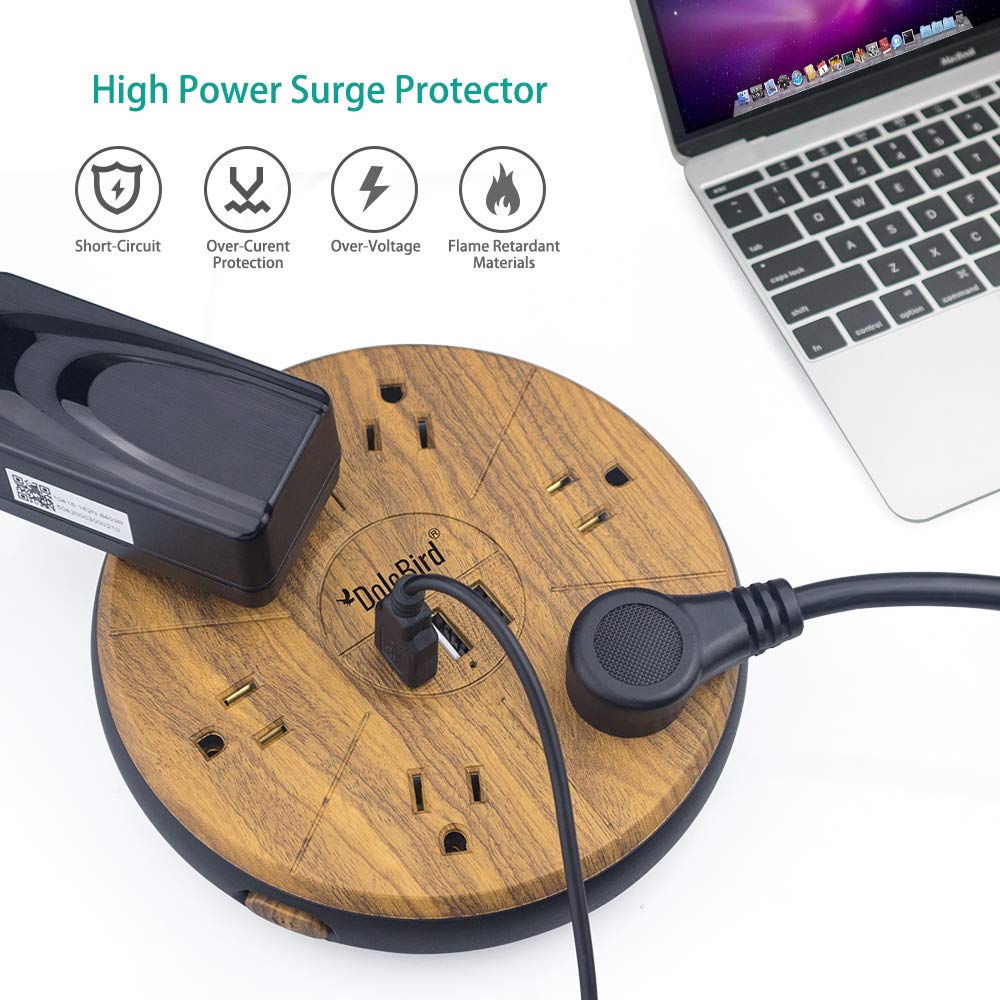 Power Strip Surge Protector 6 AC outlets with 3 USB Ports Charging Station Long Extension Cord Right Angle Flat Plug Widely Spaced Multi Outlets