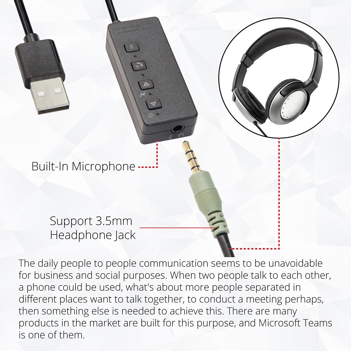 Syba USB Audio Adapter, USB to 3.5mm Jack TRS AUX Adapter for Built-in Chip USB Sound Card for Headphonw with Separate Plug TRS 3 Pole