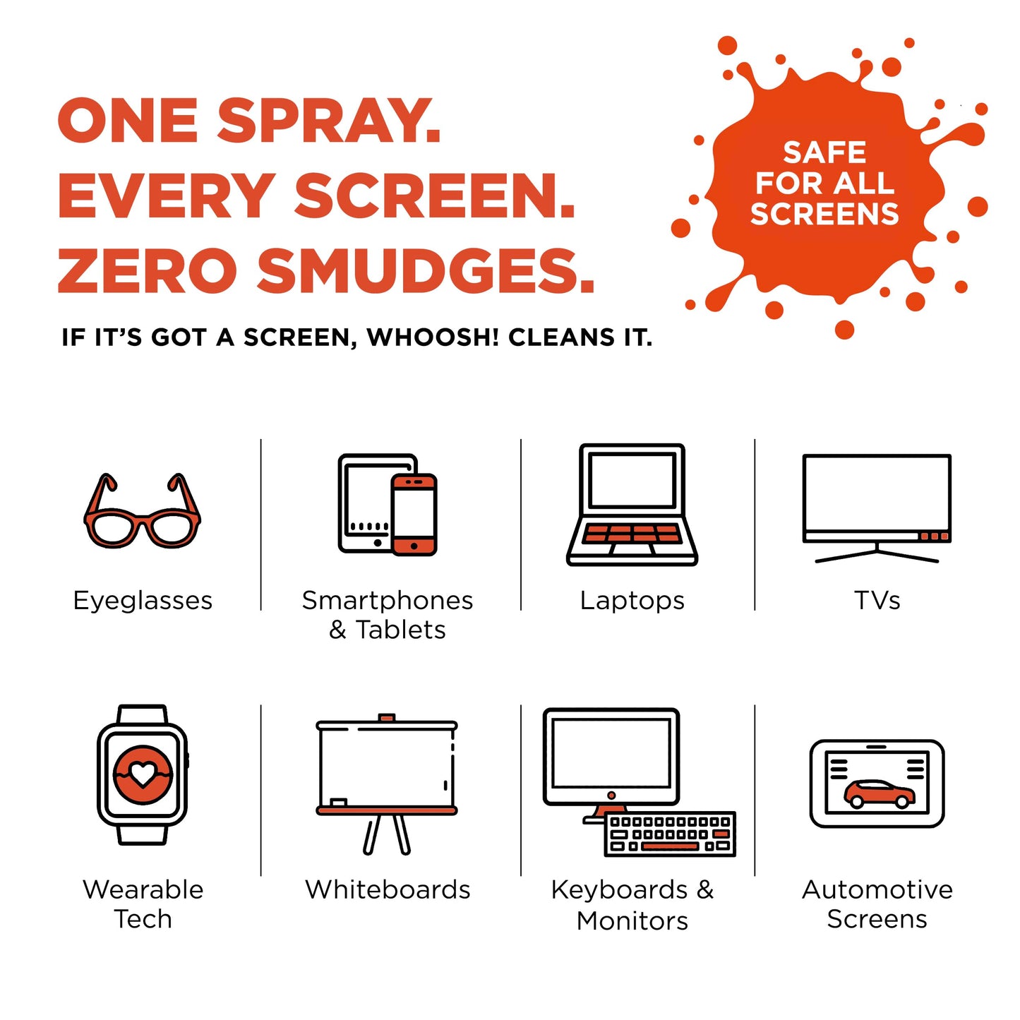 WHOOSH! Screen Shine Go - 1 fl oz Refillable Screen Cleaner Kit with Microfiber Cloth for MacBook, Phone, iPad & Eyeglasses - Powerful Streak-Free