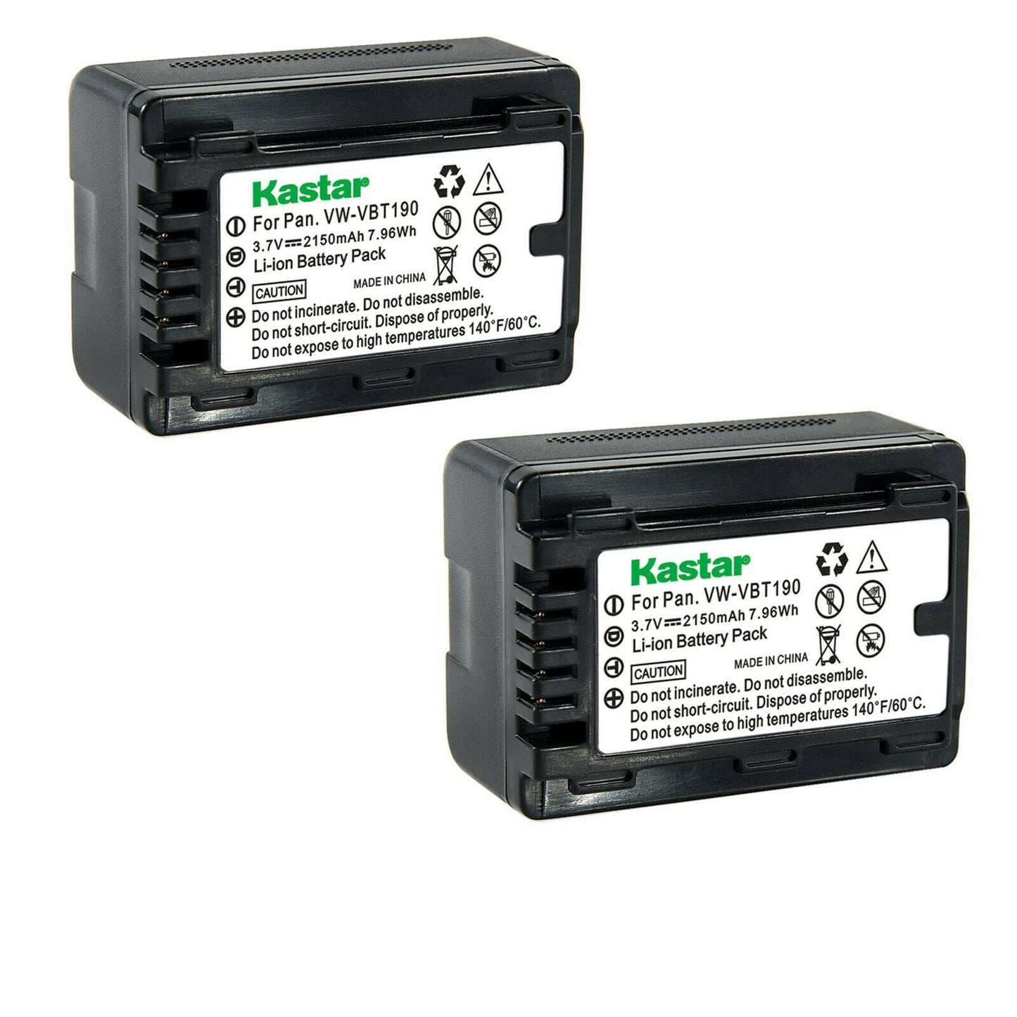 Kastar 2-Pack Battery VW-VBT190 Replacement for Panasonic HC-V250, HC-V250K, HC-V270, HC-V270GK, HC-V360M, HC-V360MS, HC-V380, HC-V380K, HC-V380GK