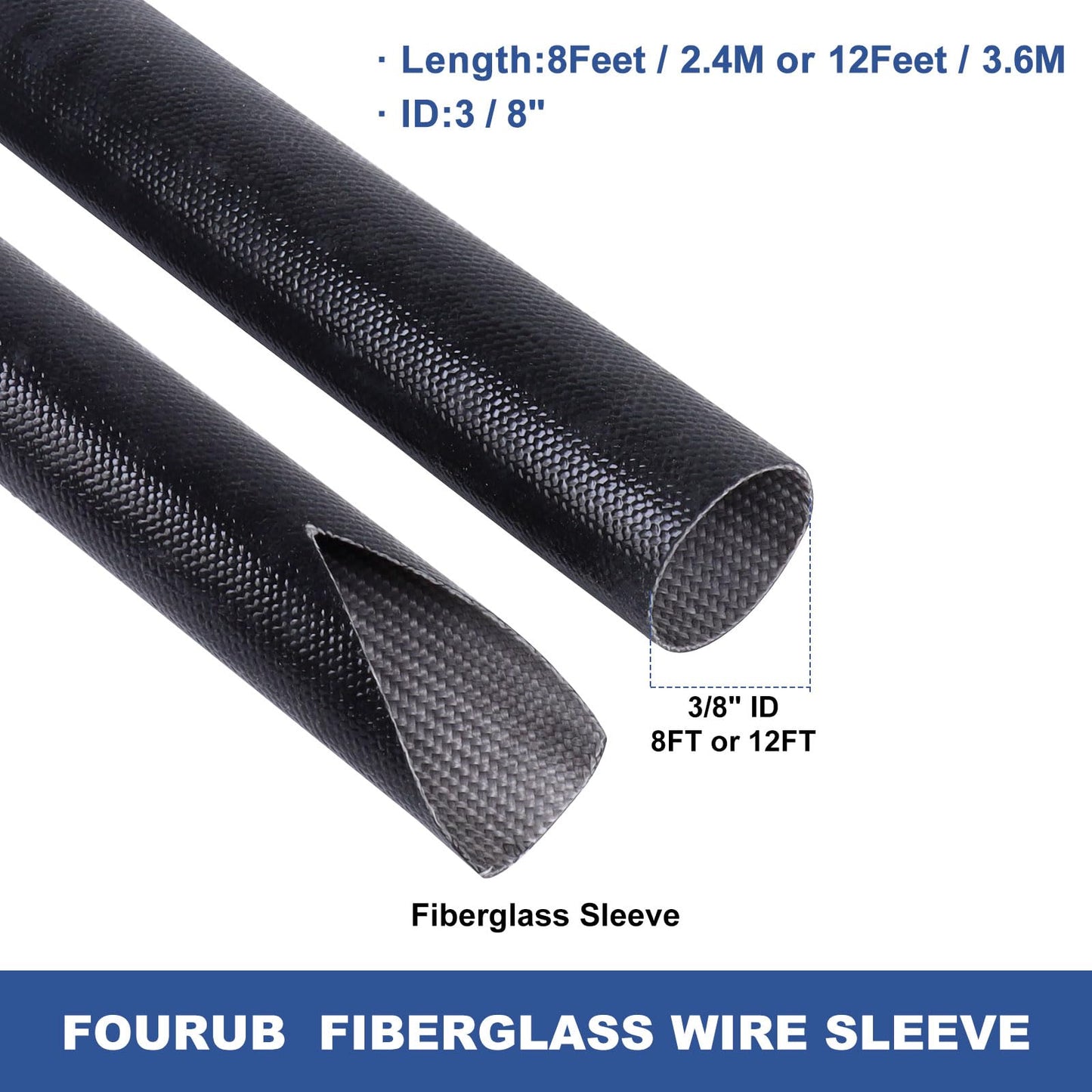 FOURUB Heat Resistant Wire Sleeve, Silicone Fiberglass Wire Cable Sleeve, Soft & Flexible (Up to 380°F), Black (3/8" ID, 20Ft)