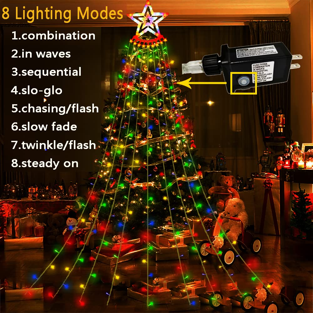 Aokudoni Outdoor Christmas Decorations: 12.6ft 350LED Waterfall Lights 8 Modes Christmas Lights, Xmas Tree House Yard Porch Patio Garden Decor