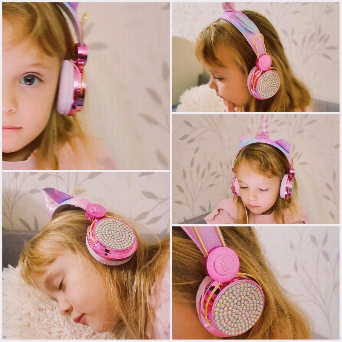 TCJJ Unicorn Kids Headphones for Girls Children Teens, Wired Headphones for Kids with Adjustable Headband, 3.5mm Jack and Over On Ear Headset w/Mic