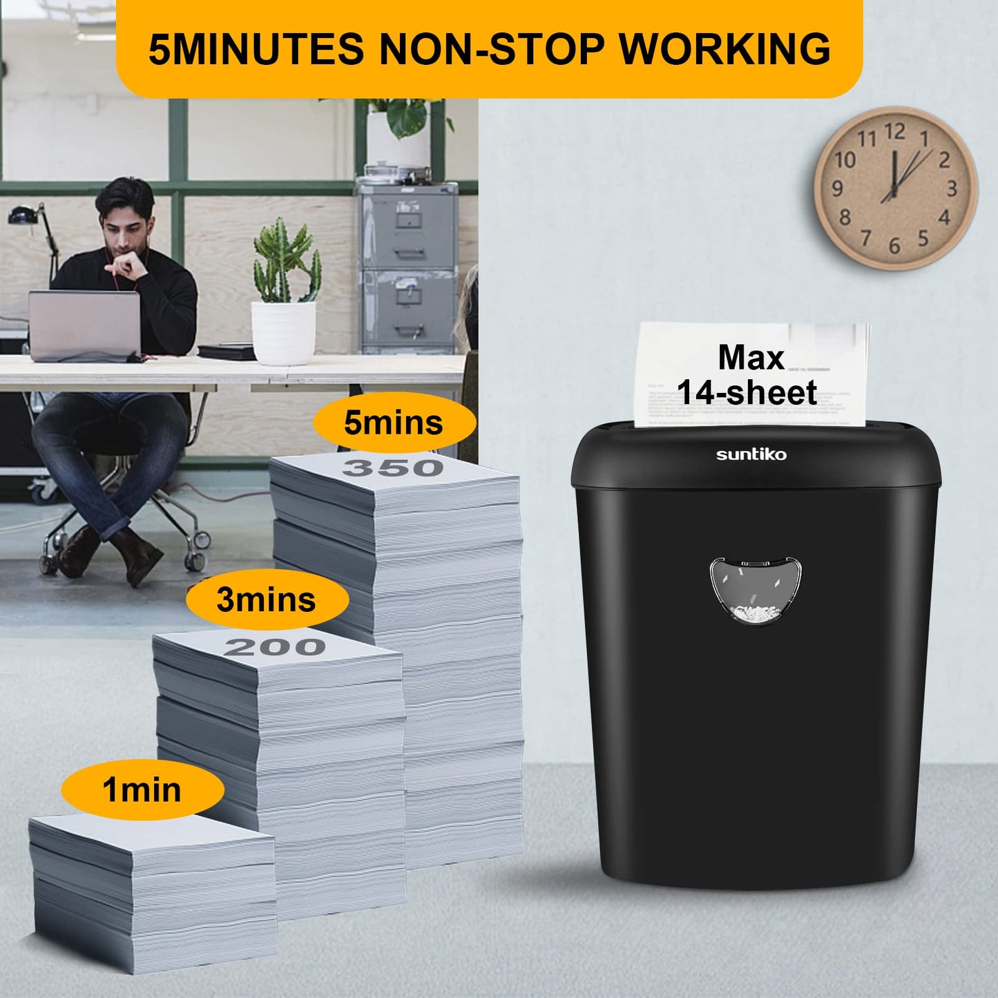 Suntiko 14 Sheet Cross Cut Paper Shredder for Home Office Use with P-4 High Security and 6.6 Gallon Bin for Credit Cards CDs or Staples ETL Certified