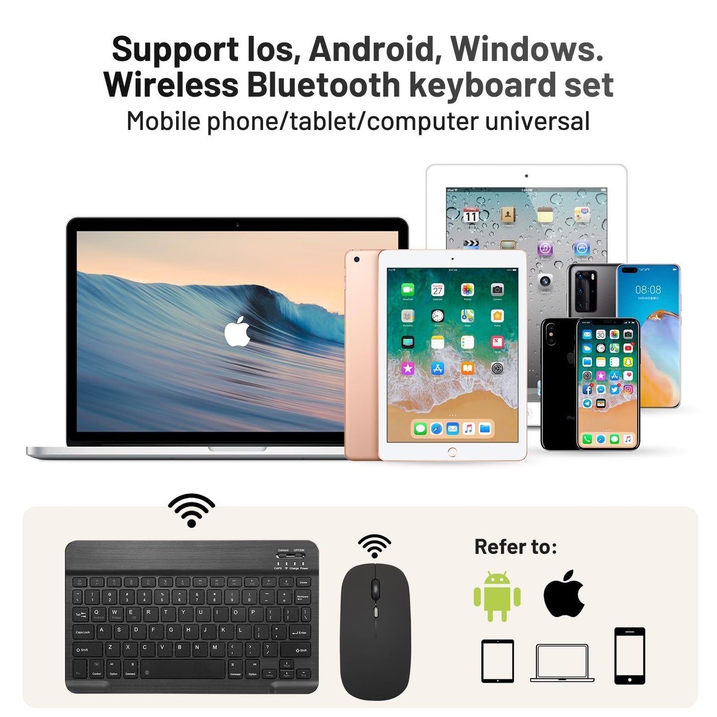 Bluetooth Keyboard and Mouse Combo Rechargeable Portable Wireless Keyboard Mouse Set for Apple iPad iPhone iOS 13 and Above Samsung Tablet Phone