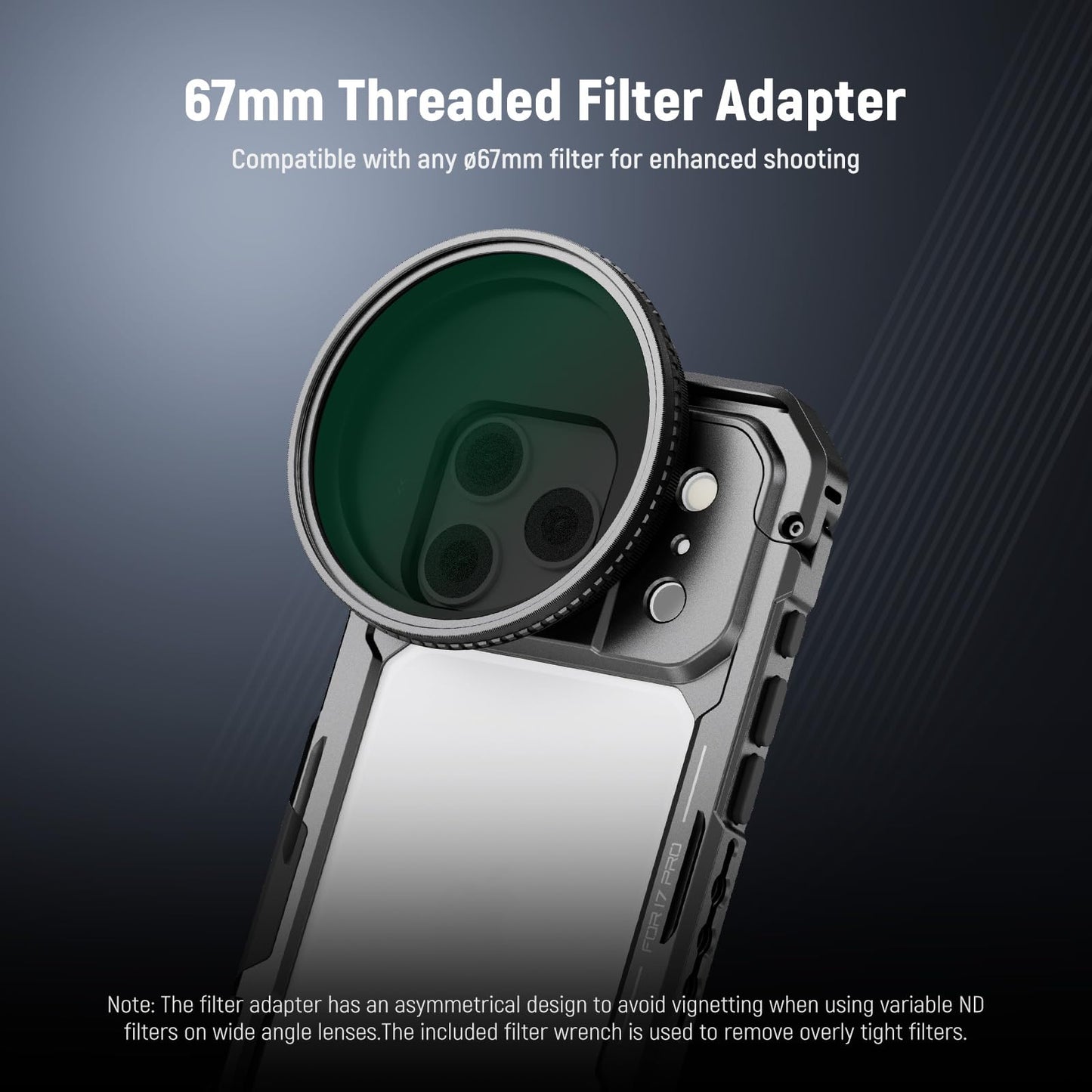 NEEWER Phone Cage Compatible with iPhone 17 Pro, Quick Release Video Rig Stabilizer Accessories with 67mm Filter Ring, 17mm Lens Backplate, T Mount