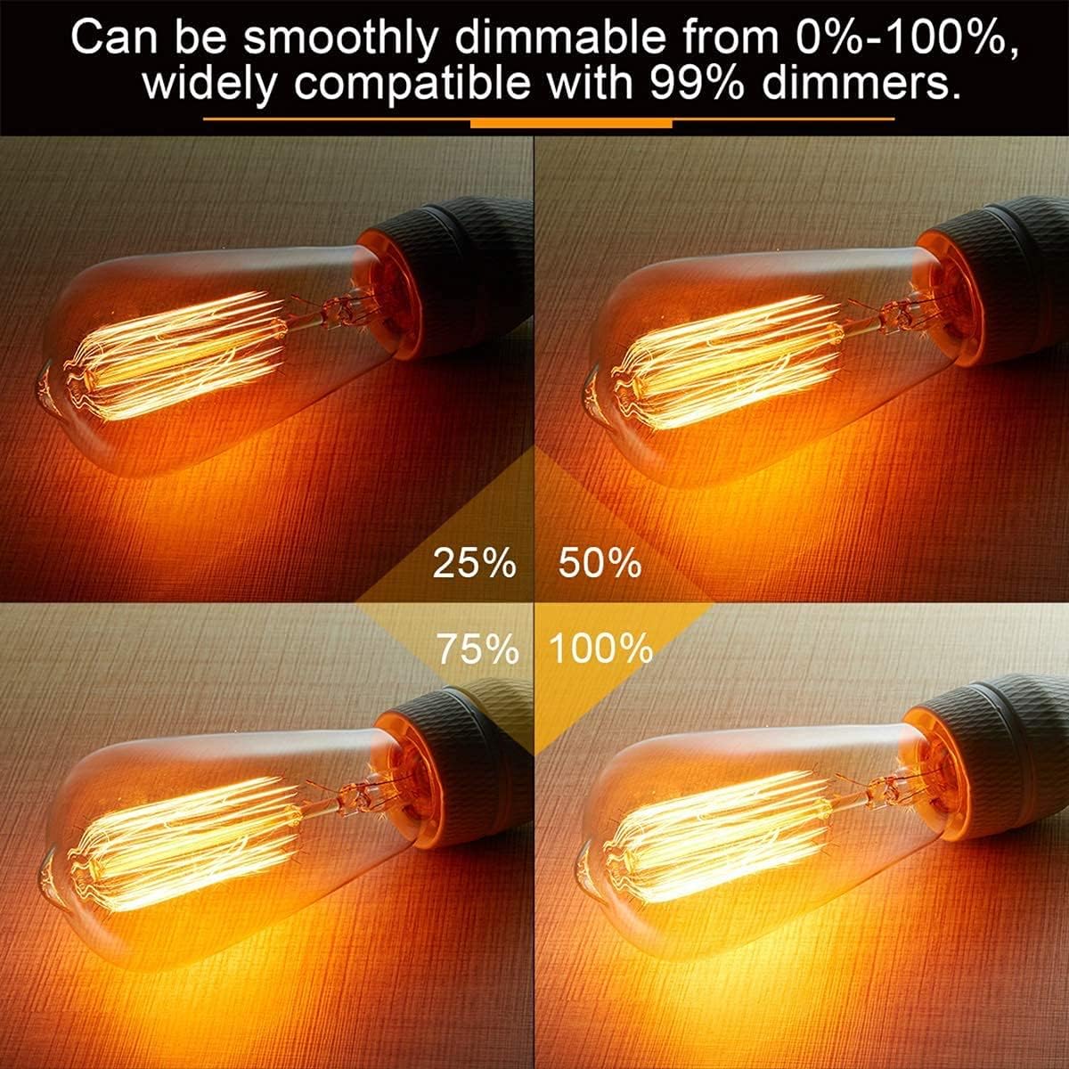 LUXON 8-Pack Edison Bulbs,60W Incandescent Light Bulbs,E26 Warm Amber Glass
