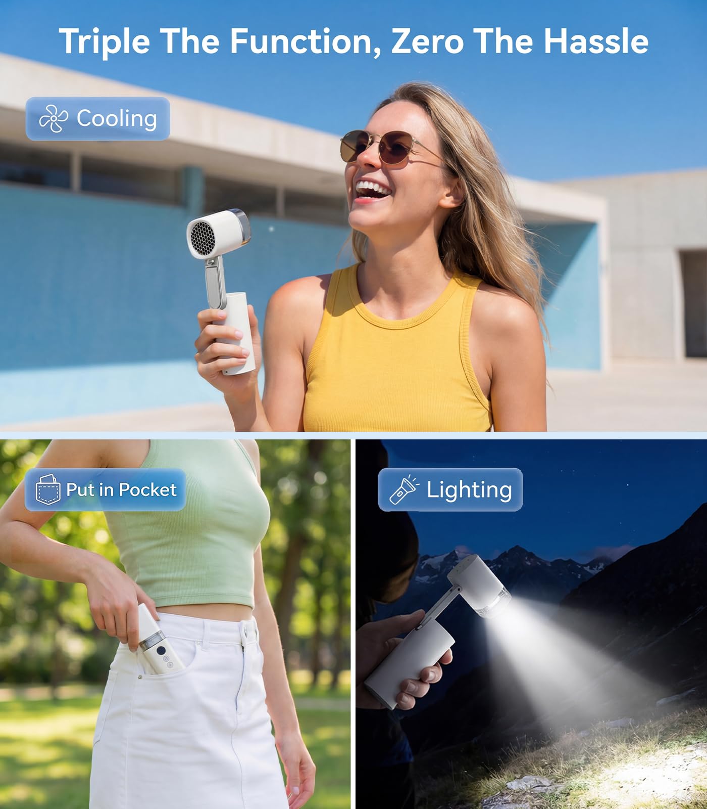 Blissfuhue Mini Handheld Turbo Fan with Flashlight Light