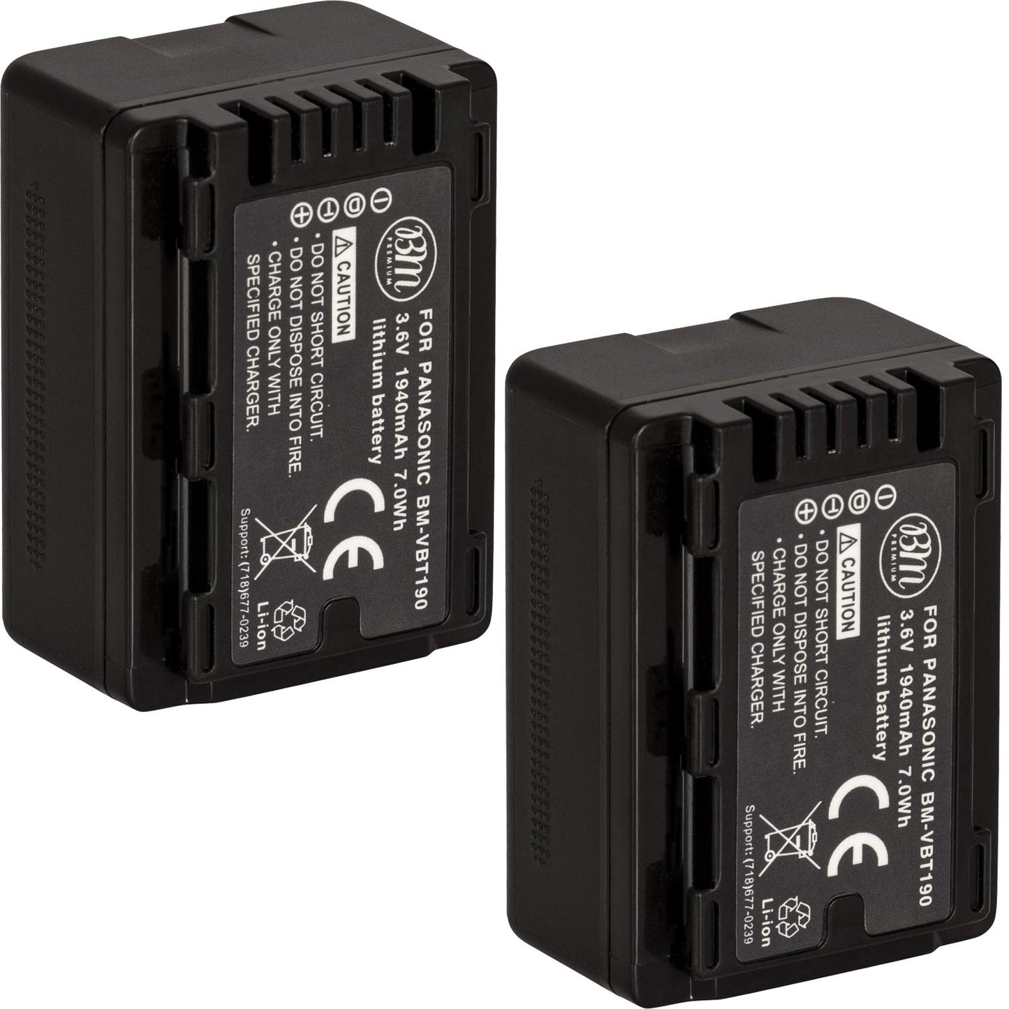 BM Premium 2-Pack of VW-VBT190 Batteries for Panasonic HC-V800K, HC-VX1K, HC-WXF1K, HCV510, HCV520, HC-V550, HCV710, HC-V720, HC-V750, HC-V770